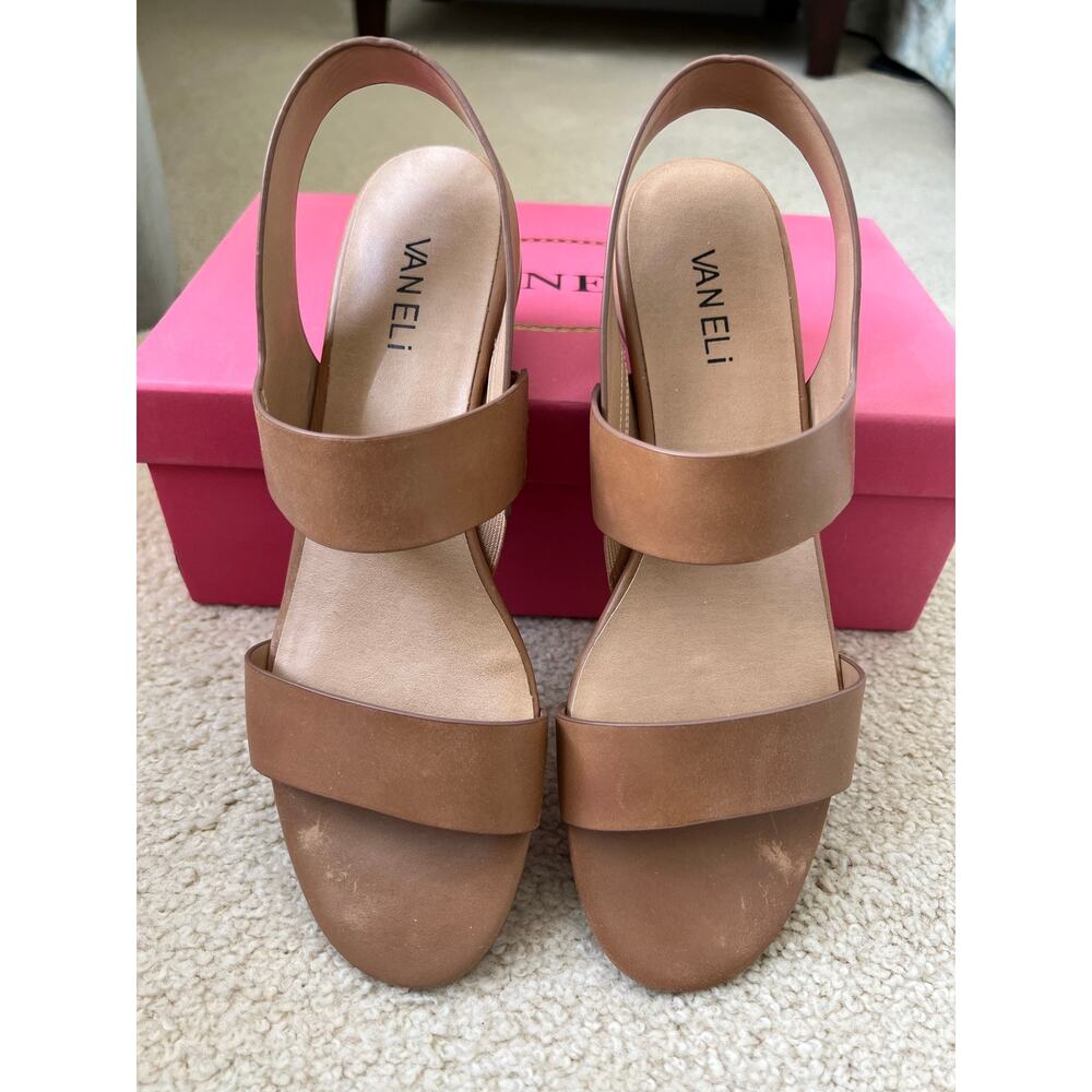 Vaneli Blanka Cuoio Tan Leather Slingback Flat Sandals Shoes Size 9 N Narrow
